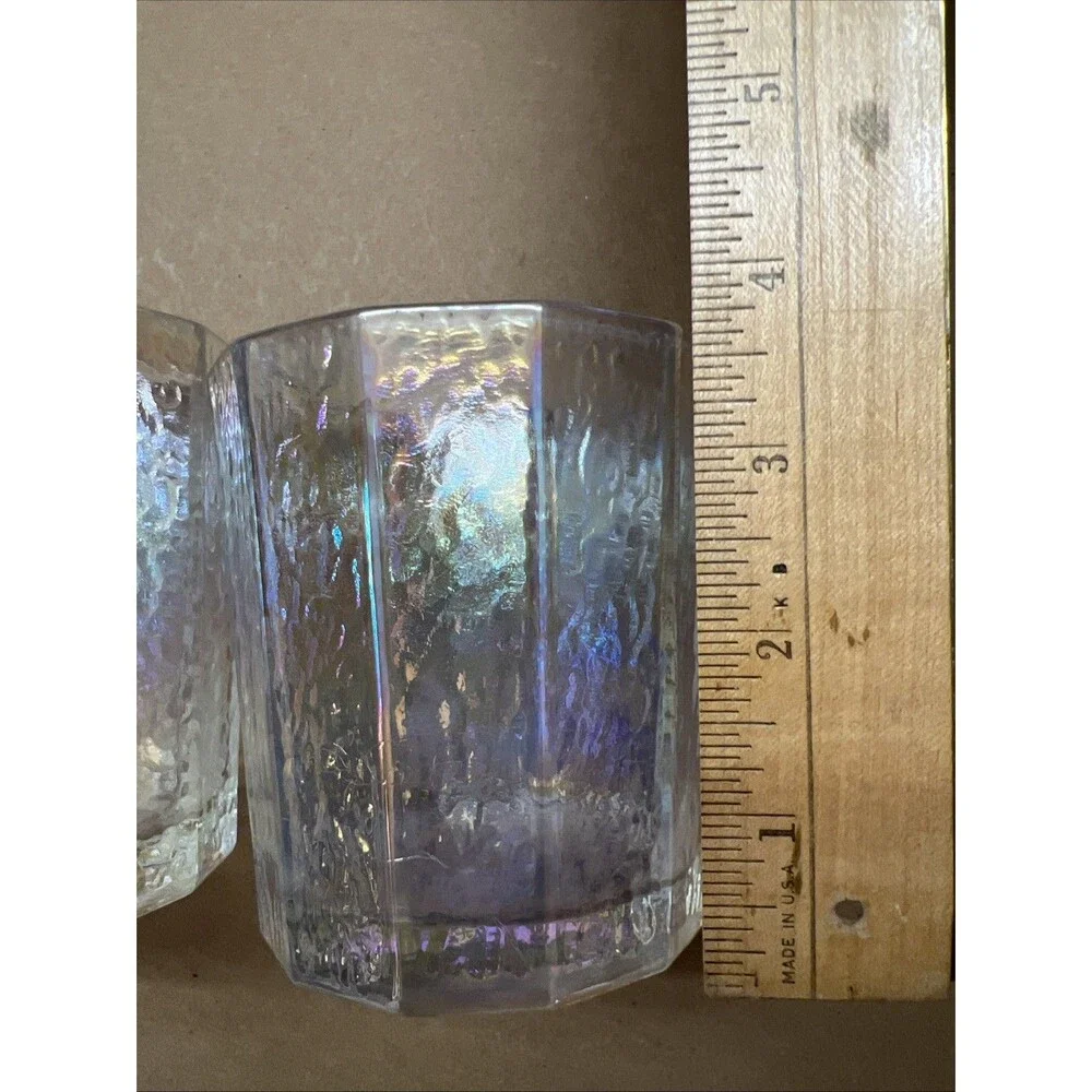 Vintage Hammered, Iridescent, Moon-Glow Lustre Dodecagon Tumblers: Federal Glass